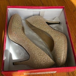 3 inch gold rhinestone heels